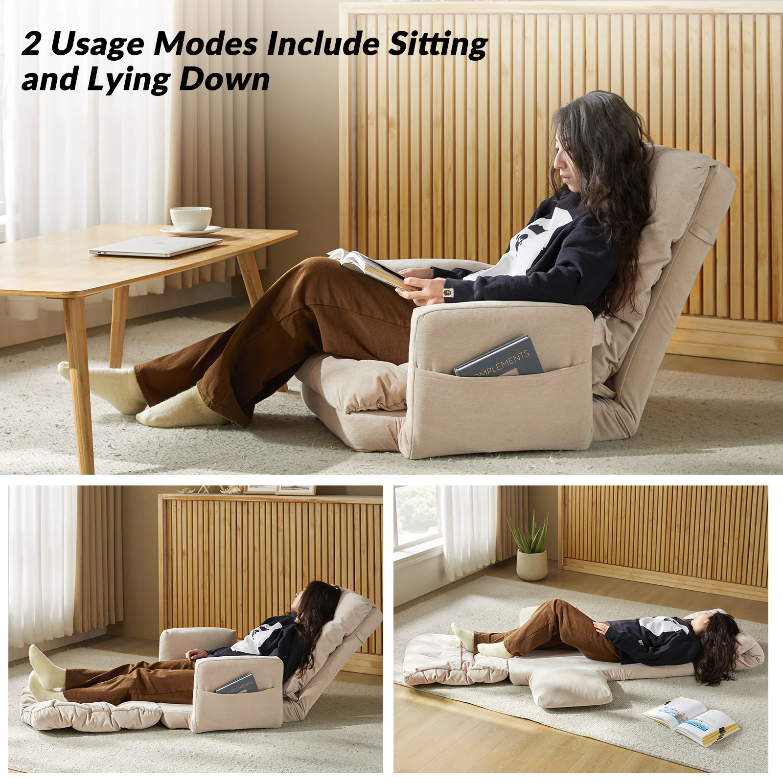Faustus Reclining Floor Chair with Storage Armrest