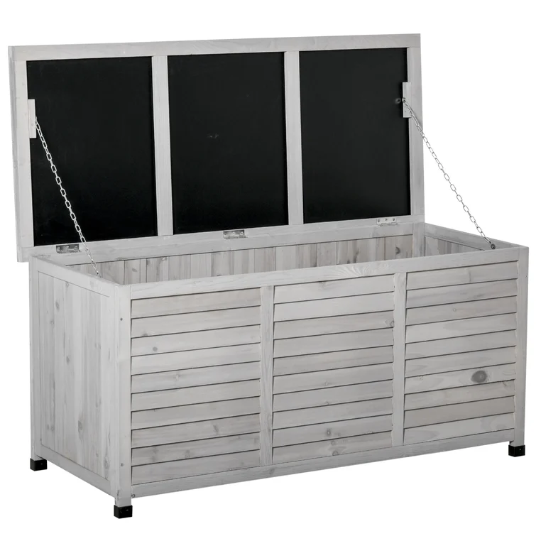 Outsunny 75 Gallon Water Resistant Fir Solid Wood Deck Box in Gray