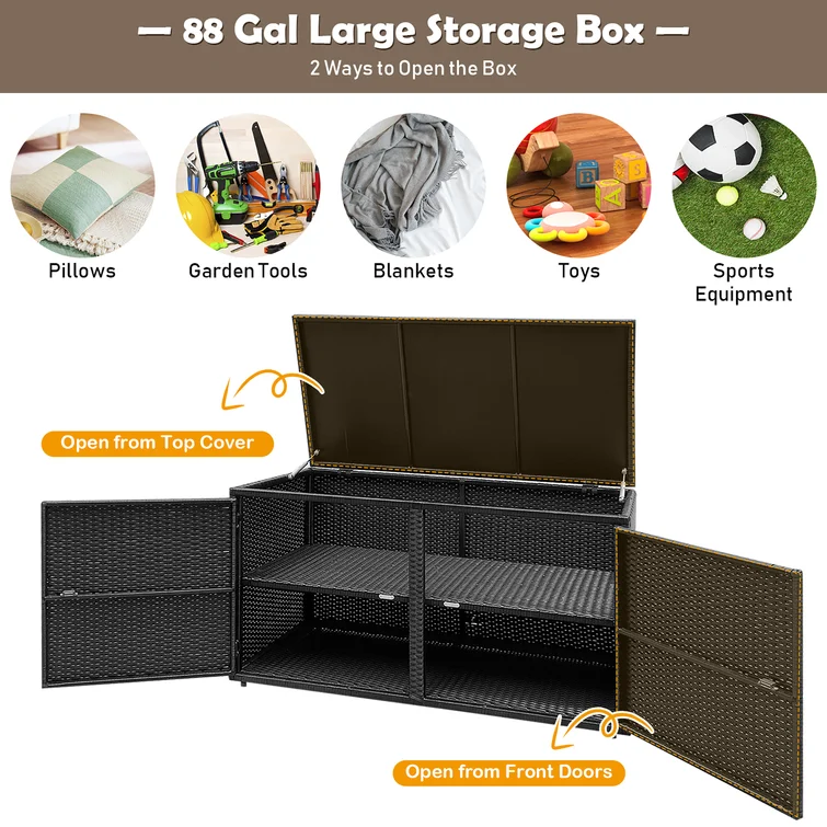 Costway 45'' W 88 Gallons Water Resistant Deck Box in Black