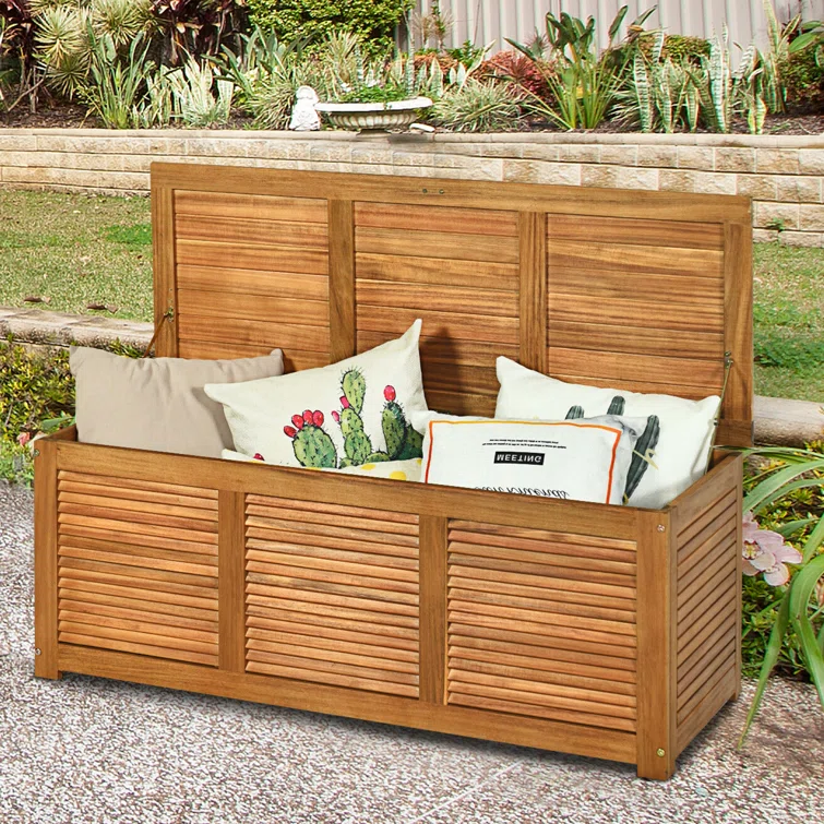 FRESCOLY 47.5'' W 47 Gallons Solid Wood Acacia Storage Bench in Brown