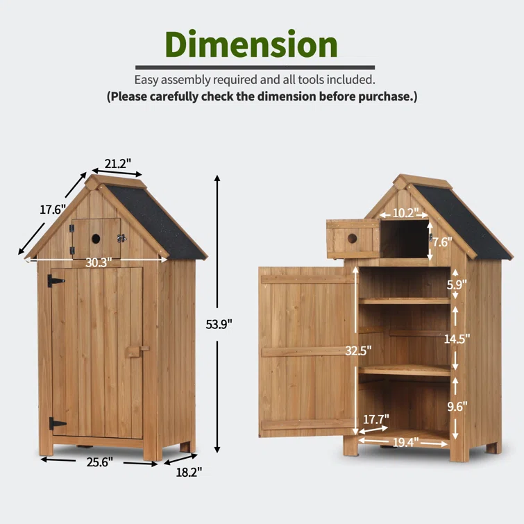 Mcombo 3 ft. W x 2 ft. D Wood Storage Sheds,Garden Cupboard with Door and Shelves