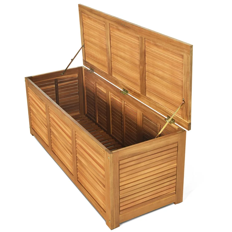 Gymax 47.5'' W 47 Gallons Solid Wood Acacia Deck Box in Natural Teak