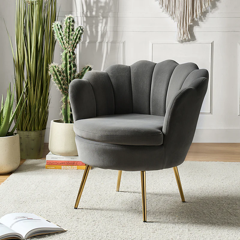 Evelia Velvet Scalloped Barrel Chair