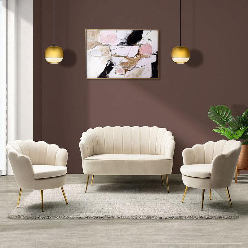 Ariel 3-Piece Scalloped Velvet Living Room Set