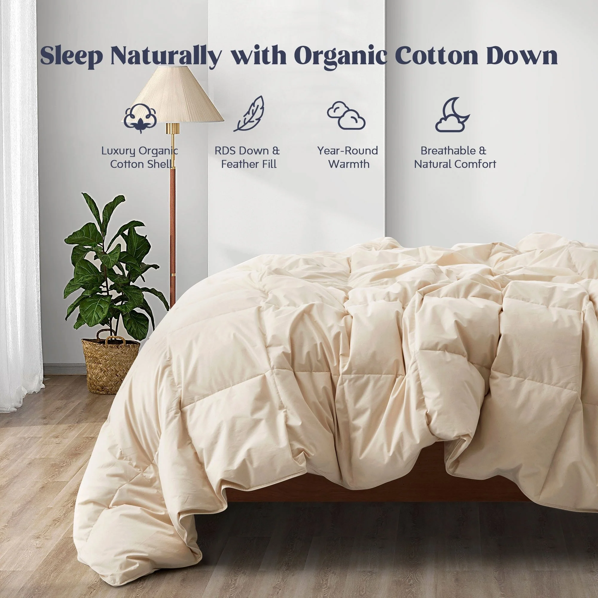 All Season 100% Organic Cotton Down Duvet Insert Medium Warmth Comforter