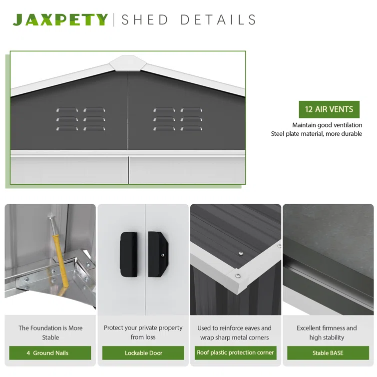 8 ft. W x 6 ft. D Tool Storage Outdoor Storage Shed with  with Lockable Sliding Doors and Vents