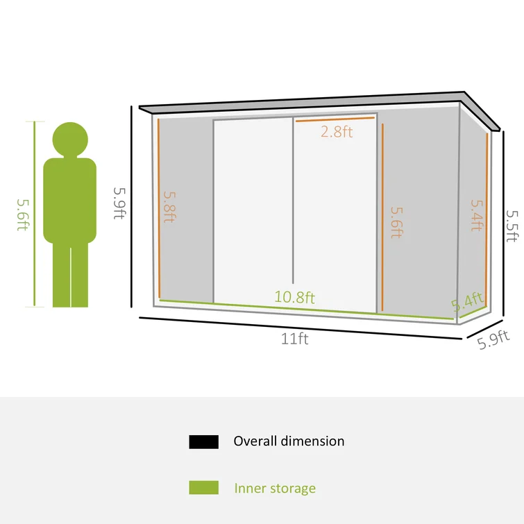 11 ft. H x 6 ft. D Metal Tool Shed