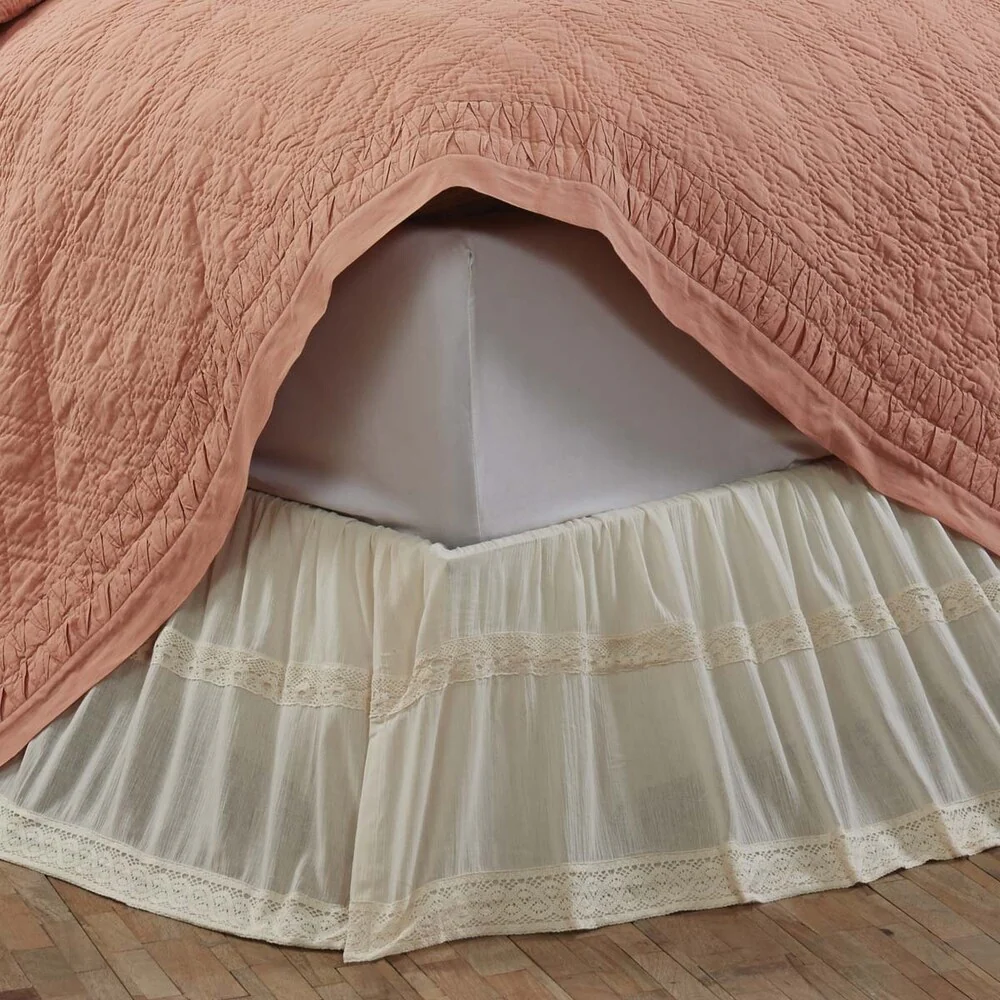 Farmhouse Bedding VHC Quinn Bed Skirt Cotton Solid Color Gathered Lace
