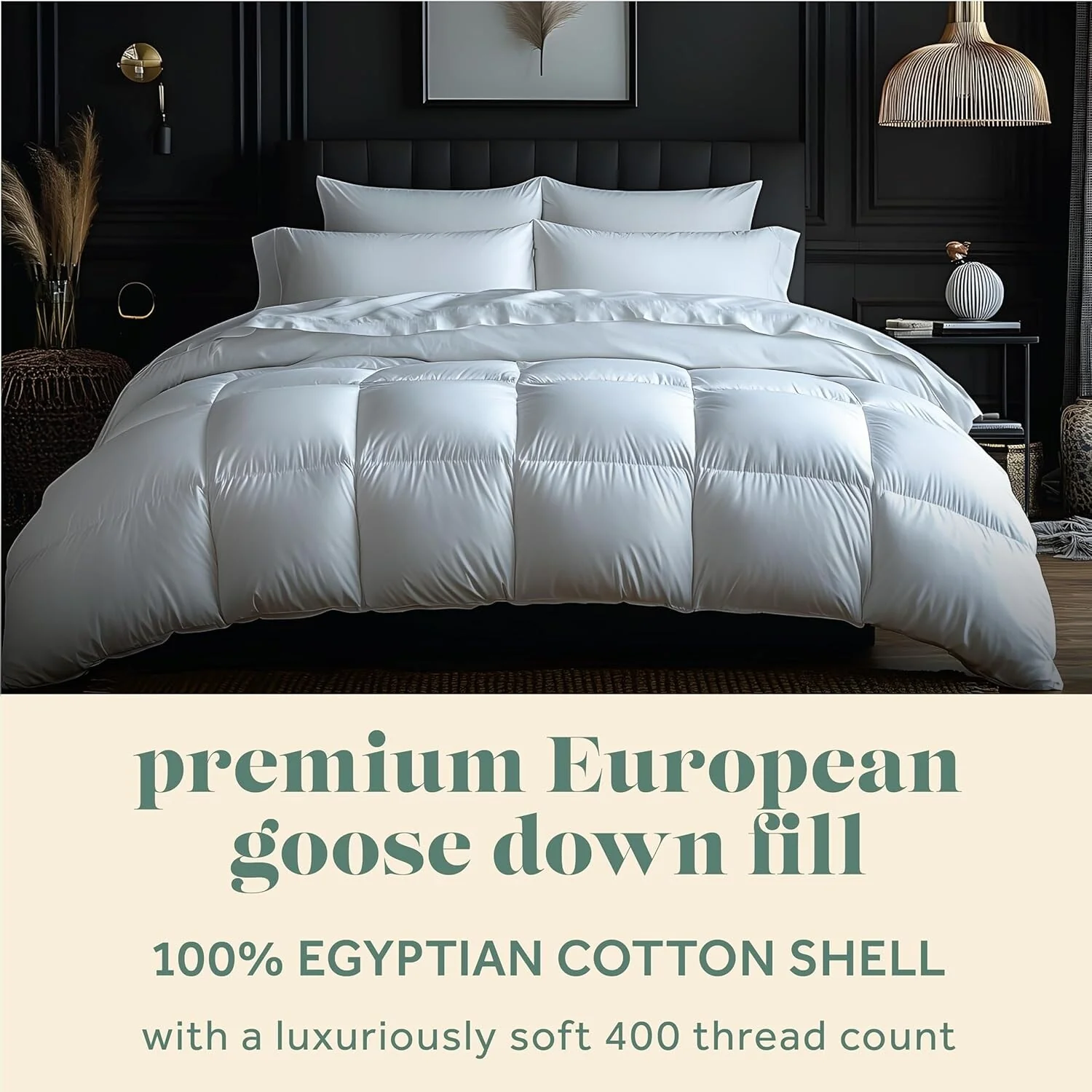 European Goose Down 650 Fill Power Comforter, Egyptian Cotton 600 TC Cover