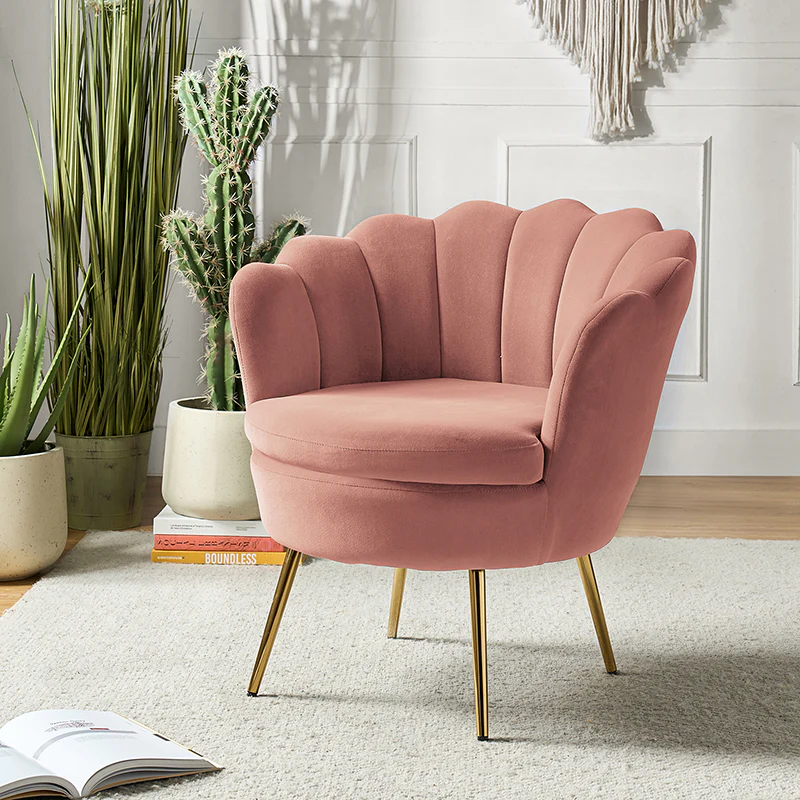 Evelia Velvet Scalloped Barrel Chair