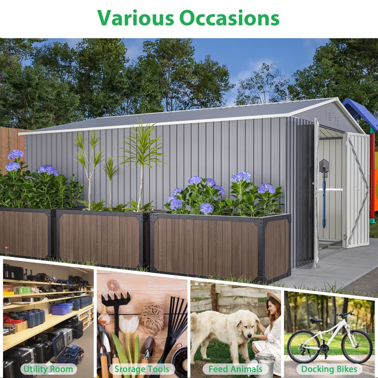 Outdoor 11 ft. W x 13 ft. D  Large Metal Storage Shed