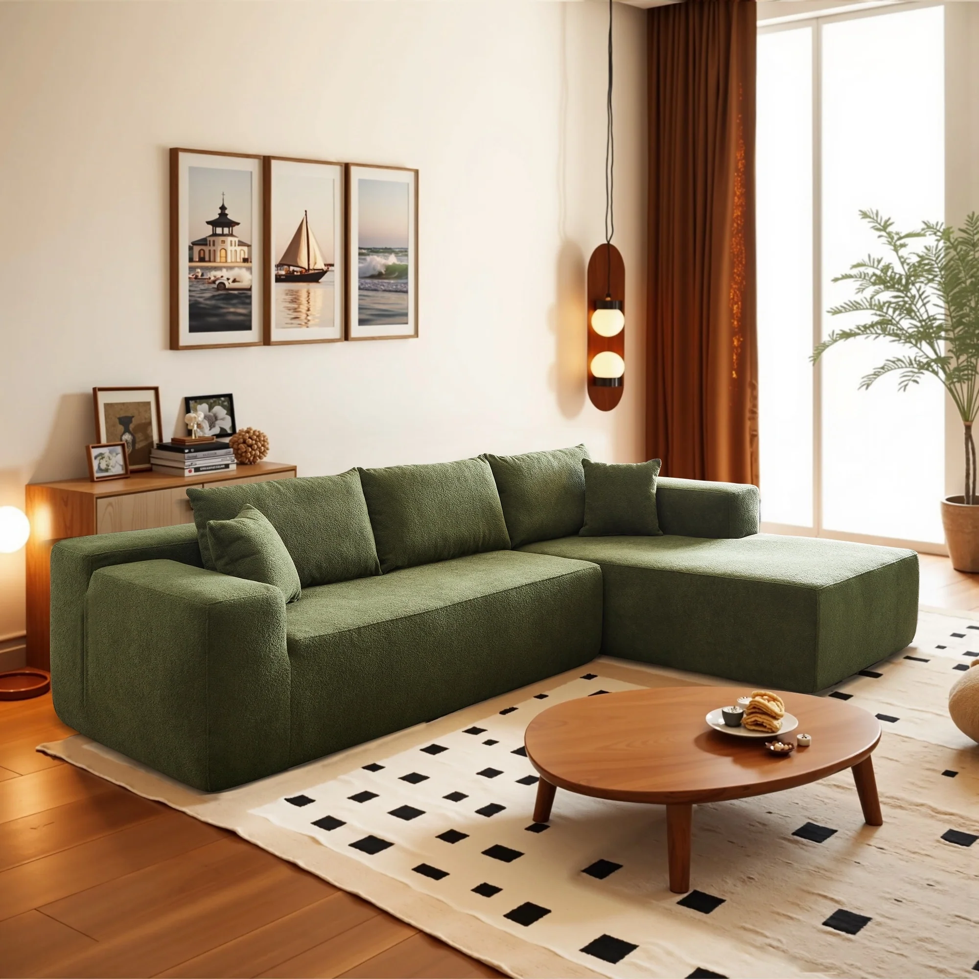 HOOOWOOO Modern Upholstery Chaise Sofa with Pillows for Living Room