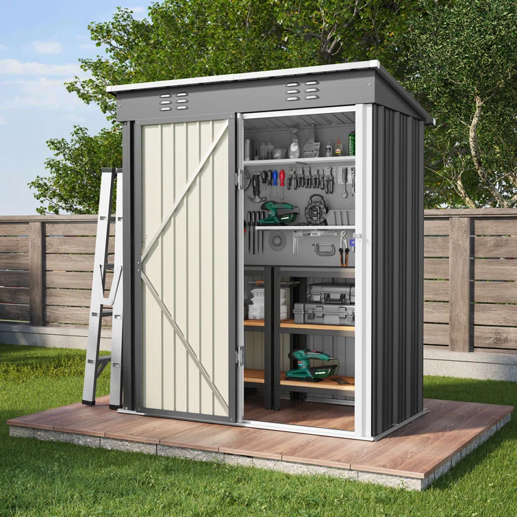 5 ft. W x 3 ft. D Metal Vertical Storage Shed