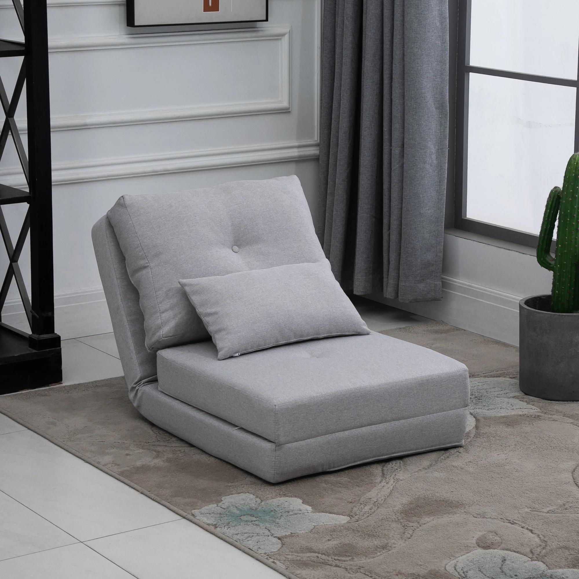 HOMCOM Convertible Flip Folding Upholstered Chair, Floor Lazy Sofa Bed