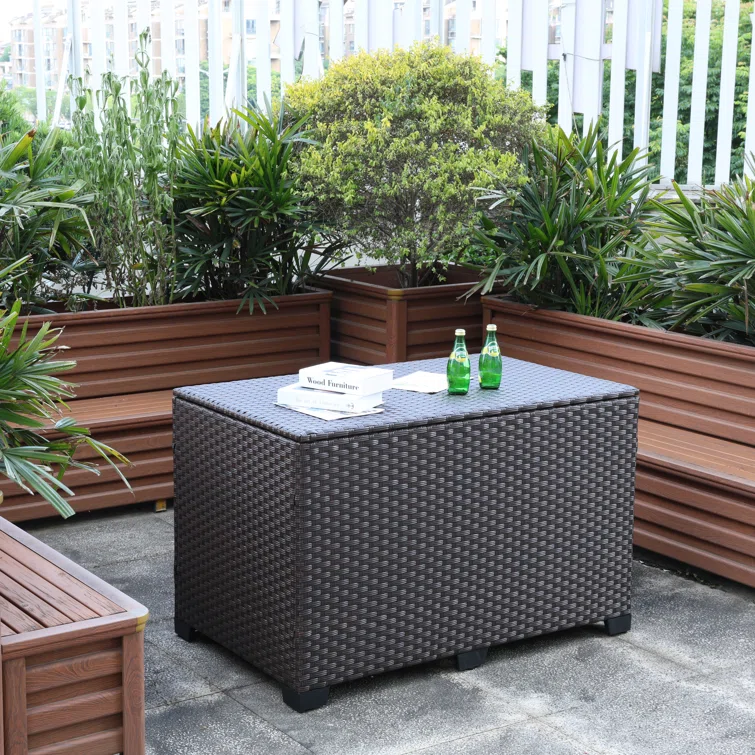 Rattaner 150 Gallons Resistant Wicker Deck Box with Gas Spring Lid and Zippered Waterproof Inner Bag
