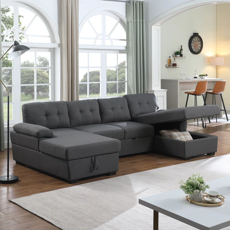 Allan 120” Sectional Sofa Couch Sleeper Bed With Storage Double Reversible Chaise