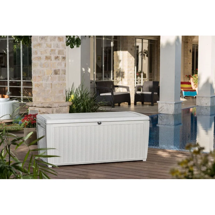 Keter Sumatra 135 Gallon Large Durable Resin Outdoor Storage and Organization Deck Box Ideal For Garden Patio Furniture and Supplies