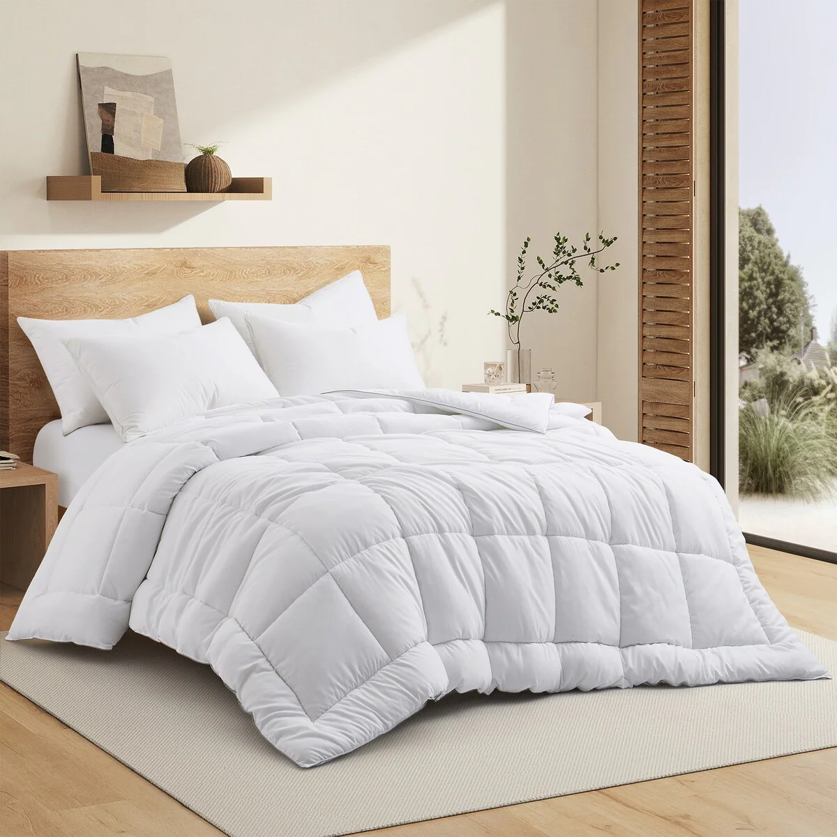 All-Season Fluffy Down Alternative Comforter, Embossed Duvet Insert with Corner Tabs