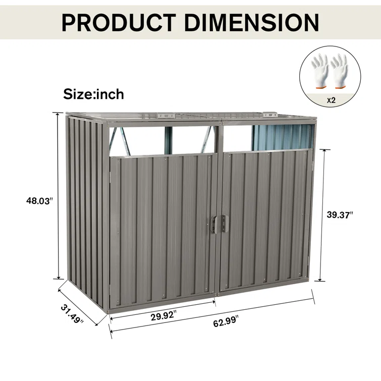 Outdoor Trash Can Storage, Storage Shed For 2 Trash Cans And Tools,Waterproof Garbage Bin Shed