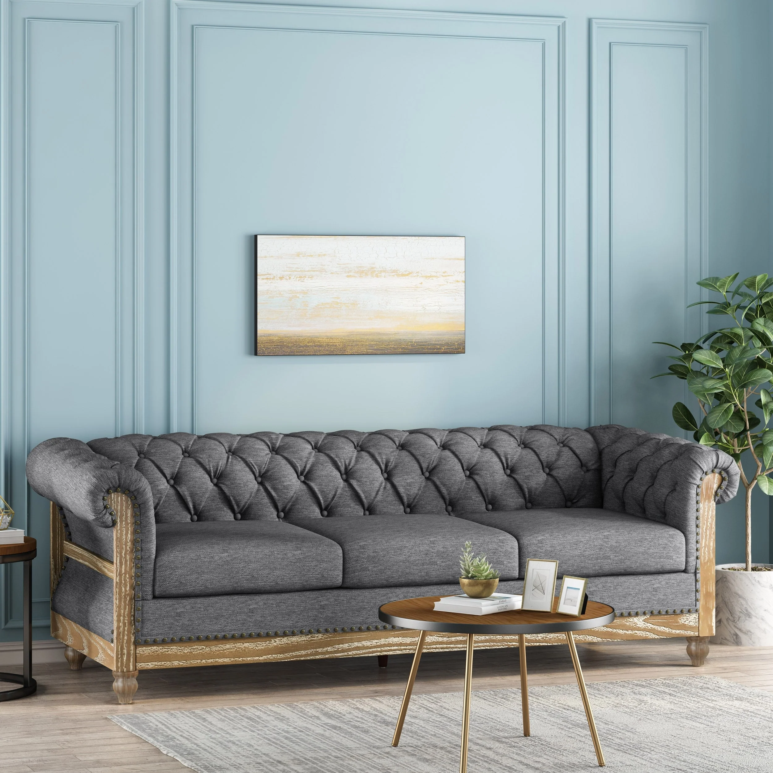 Saragus Chesterfield Sofa with Nailhead Trim by Christopher Knight Home - 85.50