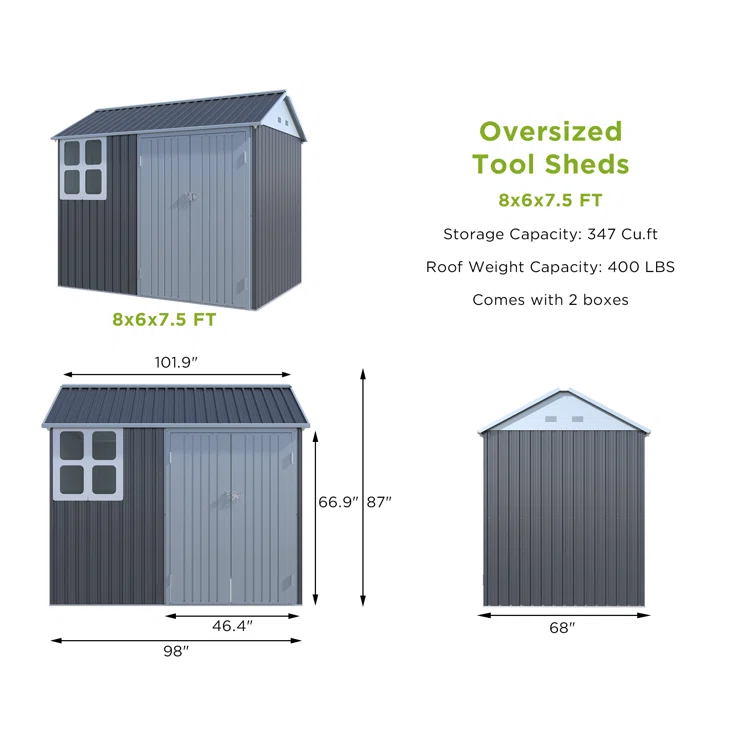 8 ft. W x 6 ft. D Metal Corner Storage Shed