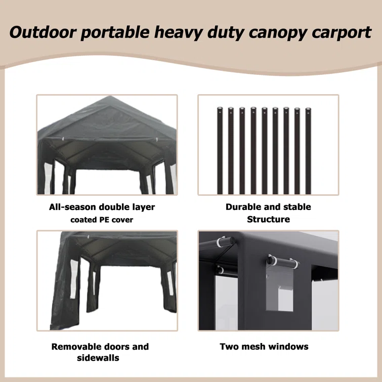 12 ft. W x 20 ft. D Polypropylene Garage Shed