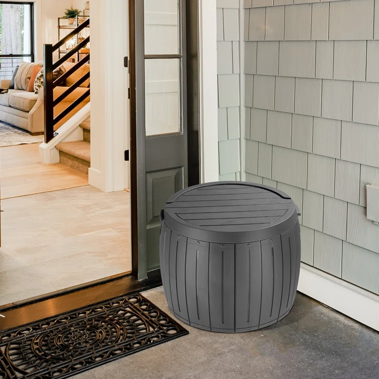 36 Gal Outdoor&Indoor Plastic Round Deck Box