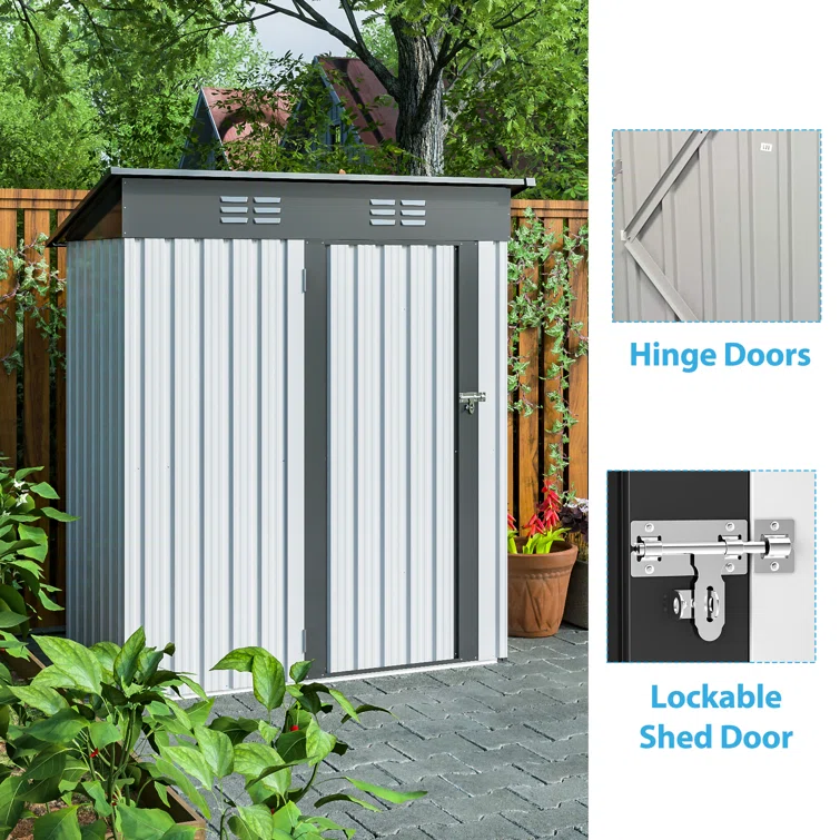 Thanaddo Alcazar 5.4ft x 2.8ft Metal Outdoor Storage For Tool Storage Lockable Garage Shed Gray
