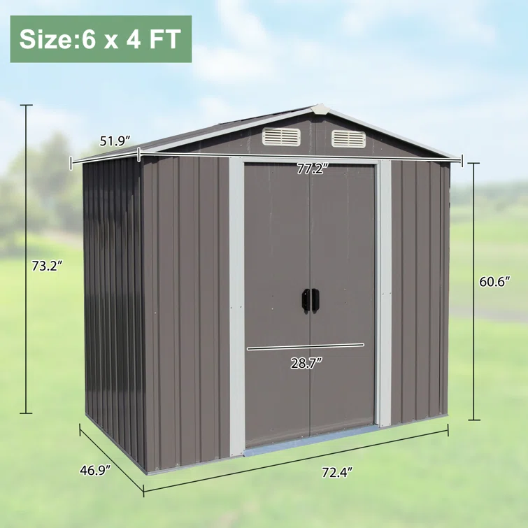 6' 8'' W x 4' 3'' D Metal Storage Shed