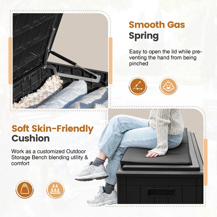 Furmax 100 Gallons Plastic Lockable Deck Box With Cushion