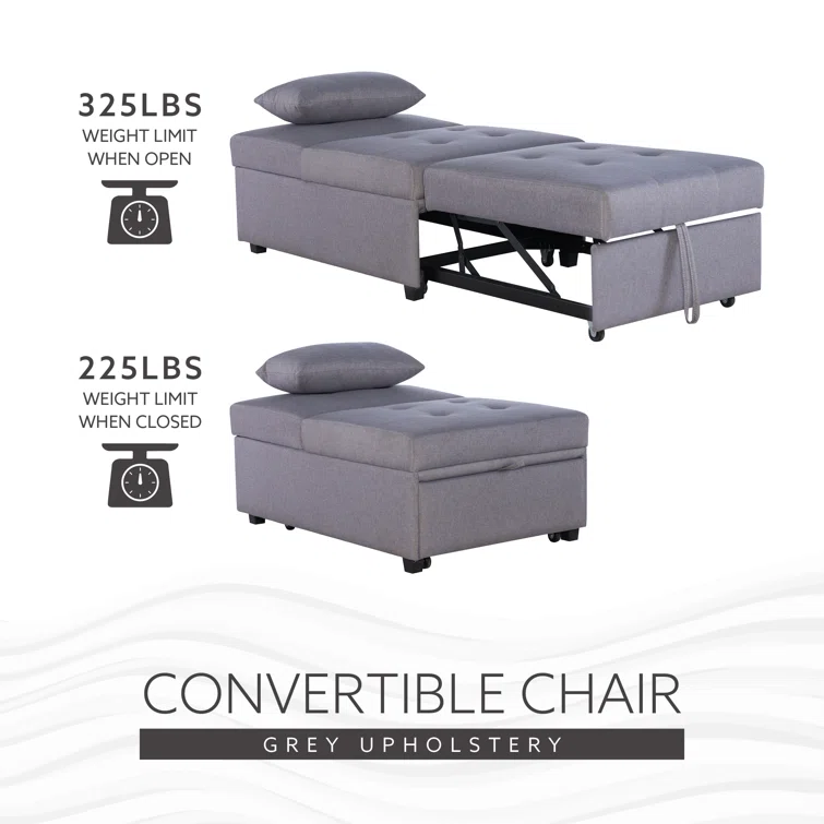Hulse 3-In-1 Upholstered Convertible Sleeper Chair