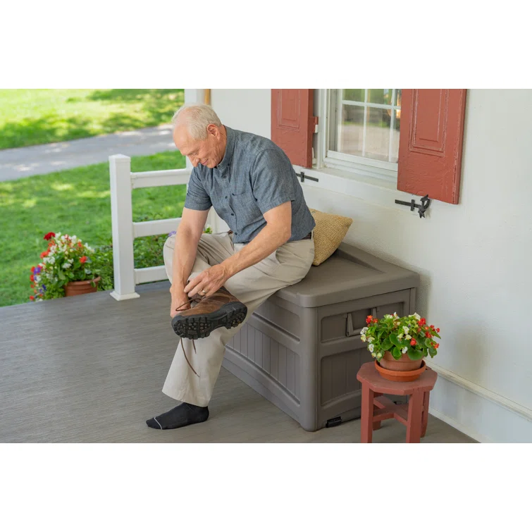 Suncast 73 Gallon Water Resistant Deck Box in Stoney