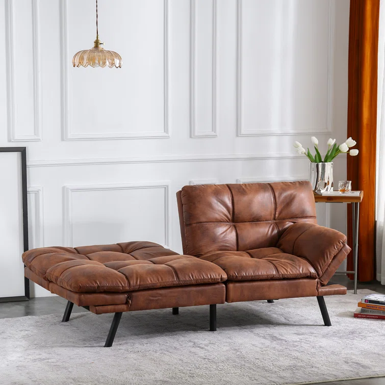 71" Convertible Faux Leather Futon Twin Size with Adjustable Arms
