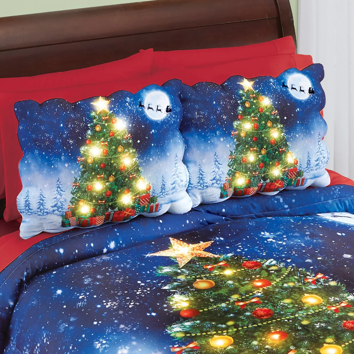 Festive LED Lighted Christmas Tree Pillow Shams - Set of 2