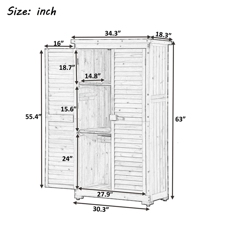 Solid Wood Single Storage Cabinet ( 63'' H x 34.3'' W x 18.3'' D)