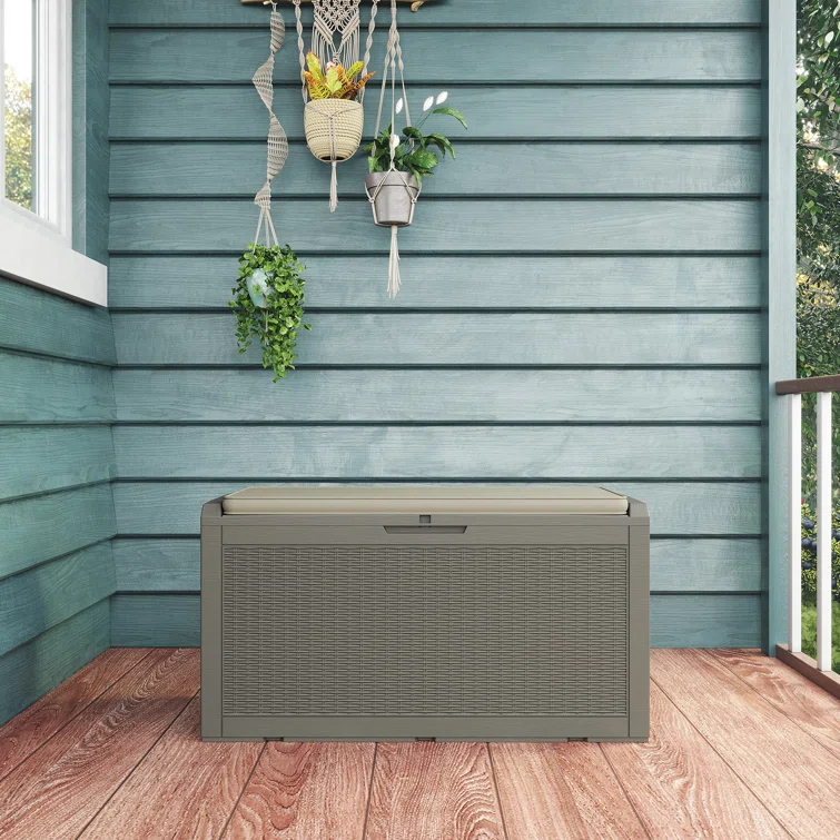 Quartey 100 Gallons Water Resistant Resin Lockable Deck Box with Cushion