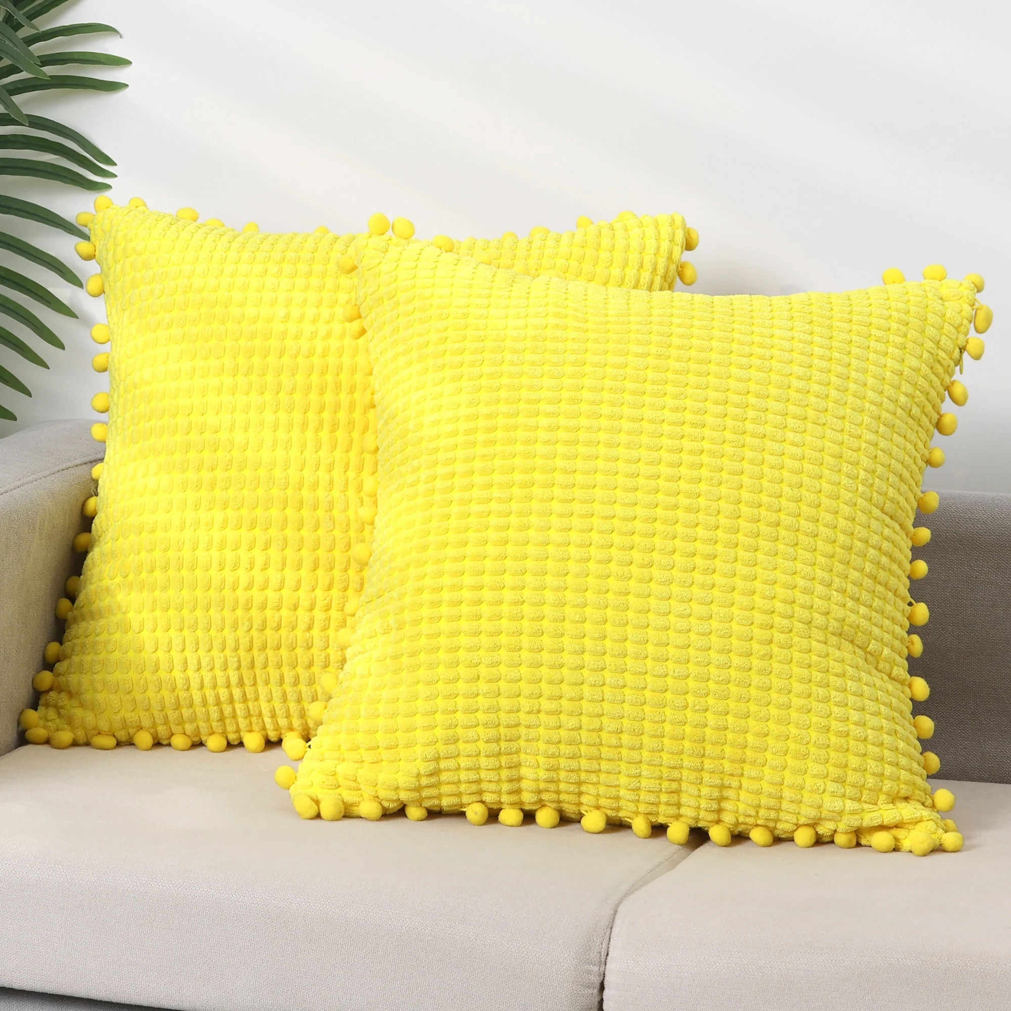 2Pcs Solid Neutral Square Throw Pillow Covers Decorative Pillow Covers