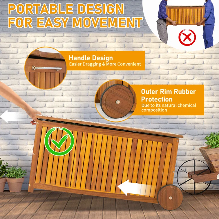 Winado 57 Gallon Acacia Wooden Patio Storage Deck Box with Water-Resistant Inner Bag