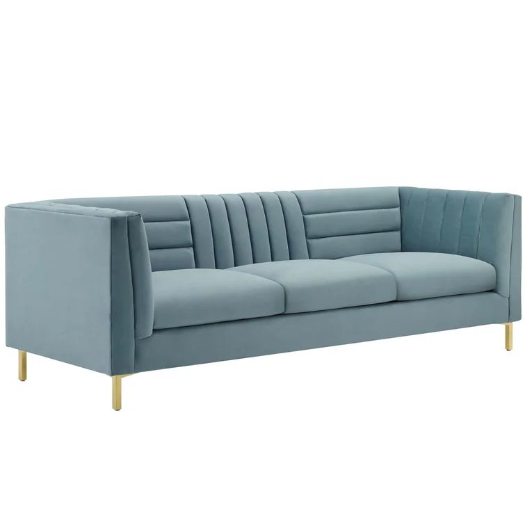 Silver Orchid Adams Channel Tufted Performance Velvet Sofa