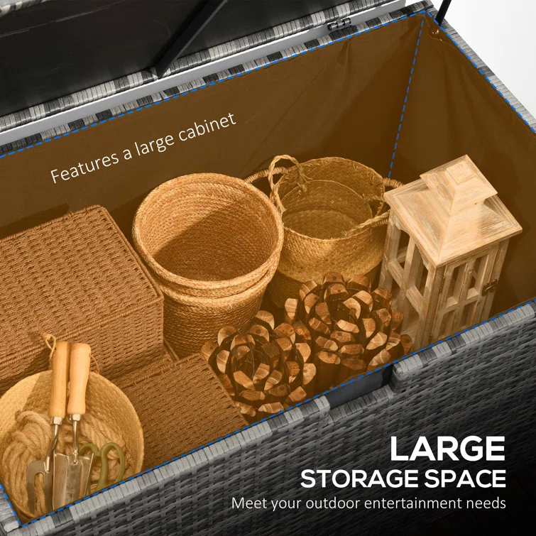 Outsunny 113 Gallon Water Resistant Wicker Deck Box