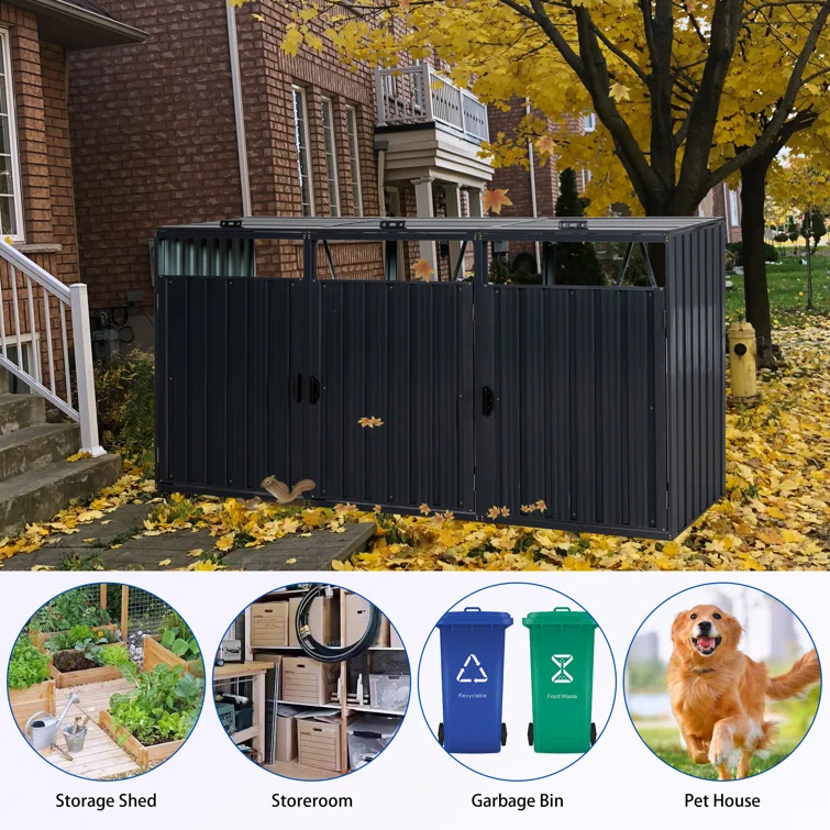 8 ft. W x 3 ft. D Metal Horizontal Garbage Shed