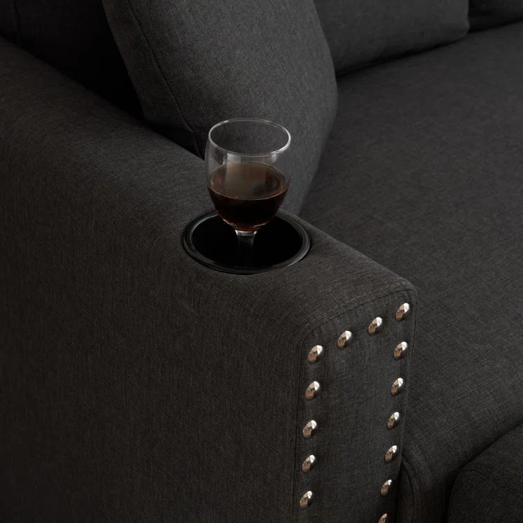 Cidalino 83'' Upholstered Sleeper Sofa Chaise with Storage& 2 Cup Holders