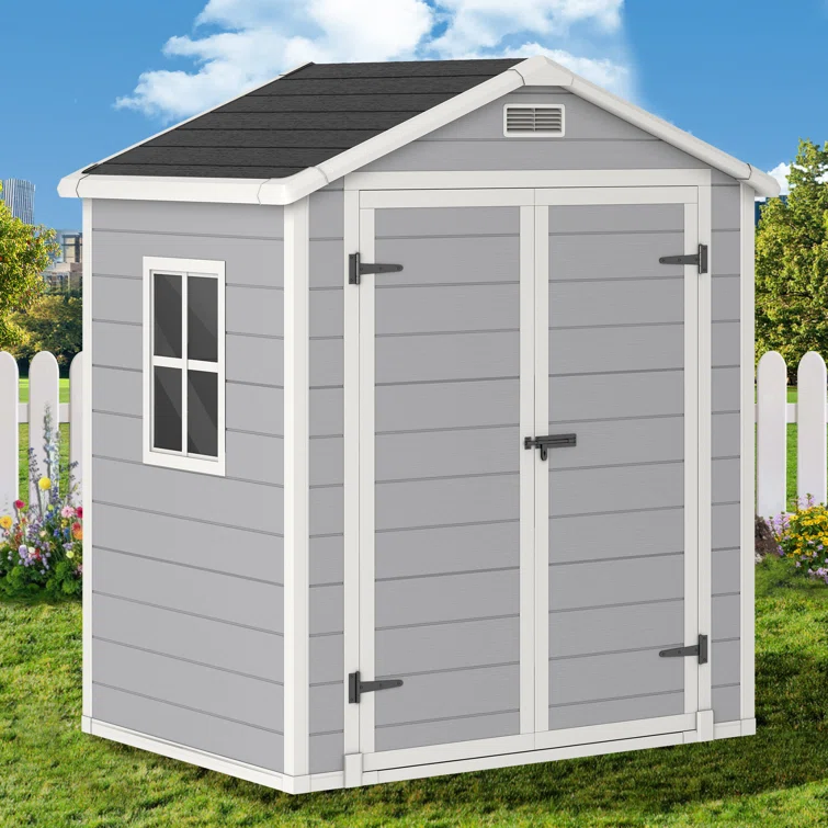 Outdoor Storage Shed, 6x4 FT Resin Shed with Floor, Weather-Resistant Plastic Garden Shed