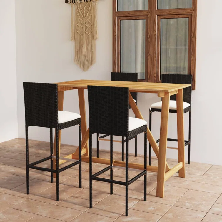 Patio Bar Set Bar Table and Stools Patio Furniture Set with Cushions