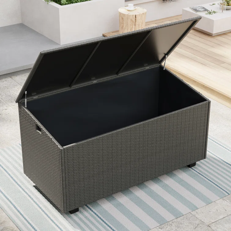 Kristiana 204 Gallon Water Resistant Wicker / Rattan Outdoor Deck Box with Metal Sled Base