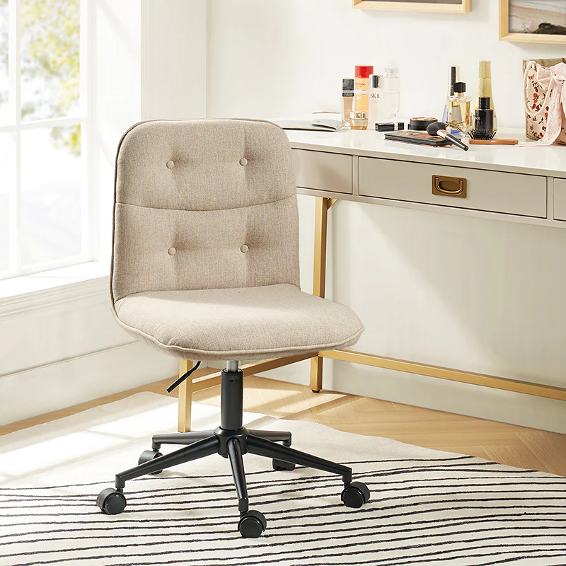 Leonhard Upholstered Swivel Task Chair: Plush Velvet Feel with Linen-Inspired Fabric, Adjustable Height, and Wheels