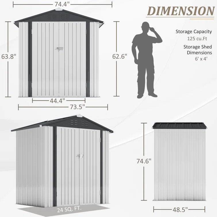 Outdoor Garden 6 ft. W X 4 ft. D Metal Storage Shed