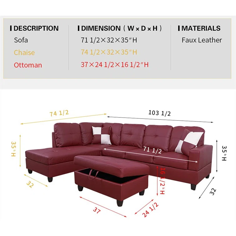 Betson 3 - Piece Faux Leather Sectional