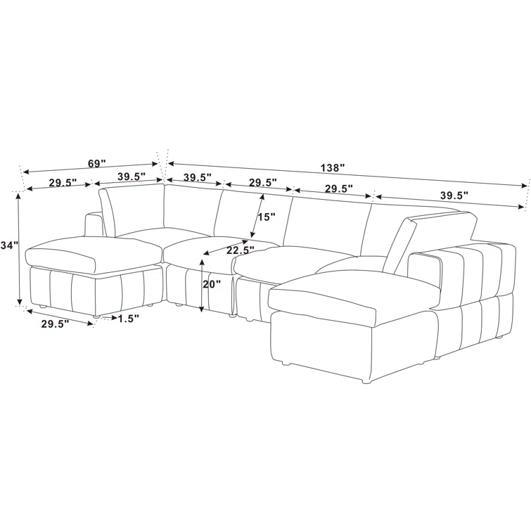 6 - Piece Corduroy Sectional