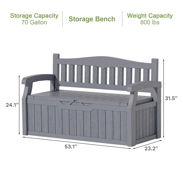 Patiowell 70 Gallons Storage Bench Durable Resin Outdoor Storage Deck Box For Furniture and Supplies